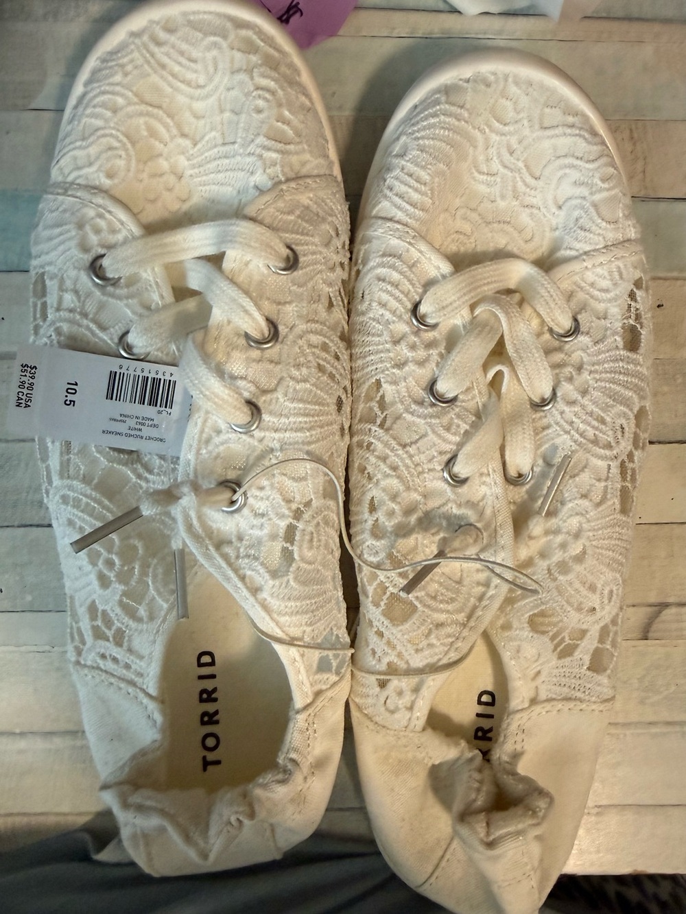 torrid White Lace-Up Embroidered Sneakers